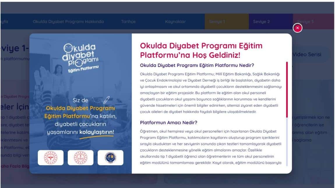 Okulda Diyabet Programı Eğitim Platformu’na Hoş Geldiniz!